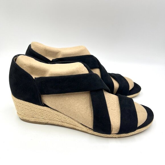 Lifestride Womens Size 9.5 Black Espadrilles Wedges Sandals Shoes - Picture 1 of 13
